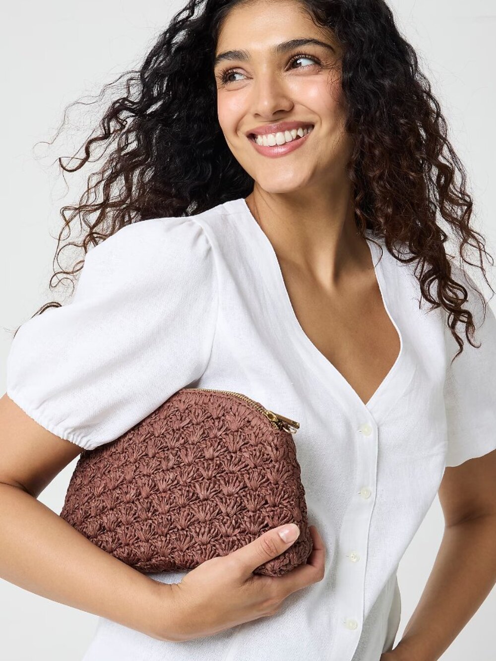 J. Crew Chocolate Raffia Woven Clutch With Chain Strap/NWT